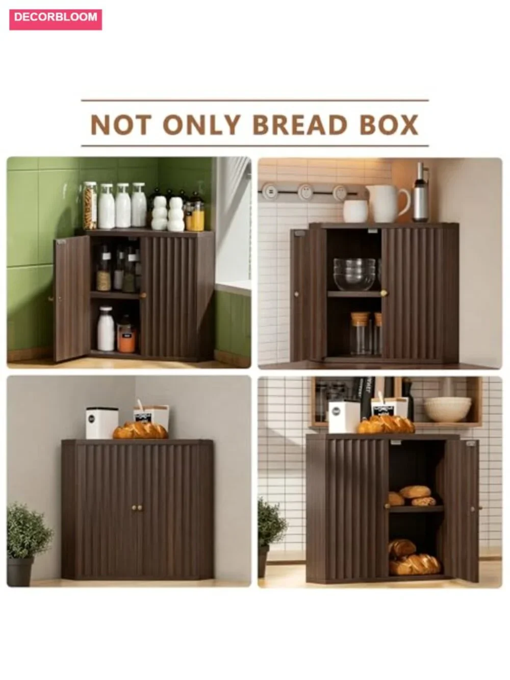 Extra Large Corner Bread Box for Kitchen Countertop, MDF Wood, Space-Saving